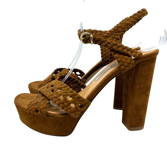 Manas Lea Foscati High Heels Platform Braided Suede Brown Tan Size 38 US 8 - Picture 12 of 15